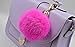 Cy3Lf Gold Plated Keychain Cute Genuine Rabbit Fur Ball Pom Pom Keychain for Car Key Ring Handbag Tote Bag Pendant Charm ROSE RED
