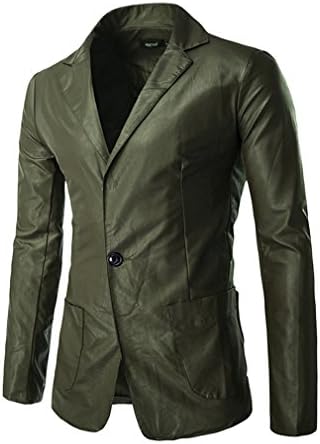 dewnkks Leather Suit Balzers Casual Solid Slim Single Button Pocket Suit Jacket Army Green M