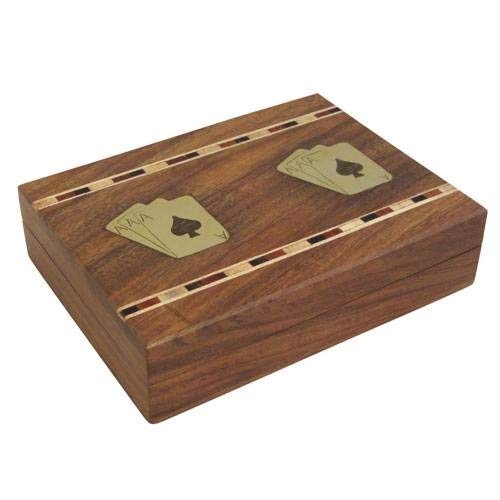 Twin Wooden Playing Card Box with Playing Cards Hand Made with 3 Wood Inlay