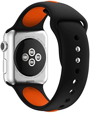 Vteyes Apple Watch Band, Soft Silicone Sport Straps Replacement Wristband Bracelet Watchband for Apple Watch, Series 2, Series 1 (Black &amp; Orange, 42mm)