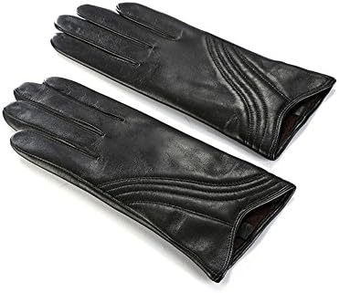 MINGXIN womens genuine lambskin leather gloves soft smooth winter warm cashmere
