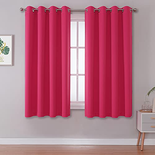 DUALIFE Pink Curtains 54 Inch Length for Kids Room Thermal Insulated Hot Pink Blackout Curtains for Baby Nursery Small Short Window Drape Grommet 52x54 Inches Long Raspberry Sorbet