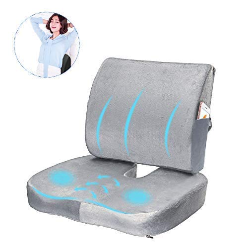 Essort Seat Cushion U-shaped Memory Foam Back Lumbar Support Provides Pillows Coccyx Sciatica Tailbone Relief For Office Chair Car Sofa Wheelchair Outdoor with Washable Cover Grey