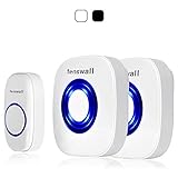 Tenswall® Portable Wireless Doorbell Kit with LED Indicator Over 50 Chimes, 4 Levels of Adjustable Volume, Operating at 1000-feet/300M Range, 1 Remote Push Button Transmitter, 2 Plug-in Chimes (AC Receivers), No Batteries Required for Receivers