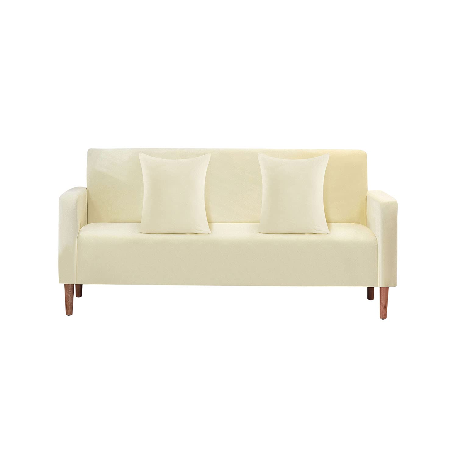 WedDecor Thick Velvet Sofa Cover 2 Seater Crushed Couch Slipcover, Super Stretch, Non-Slip Soft Plush Sofa Furniture Protector for Living Room, Machine Washable, Ivory, (145 x 185cm)