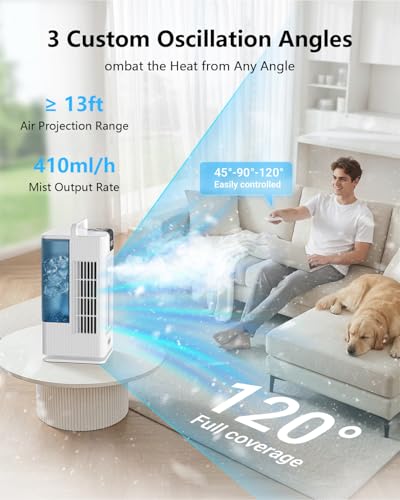 Portable Air Conditioners, 2000ML Personal Air Conditioner, Mini Air Conditioner, Evaporative Air Cooler Fan with 120° Oscillation, 7 RGB Light Modes, 4 Speeds & 1-8H Timer for Bedroom Office