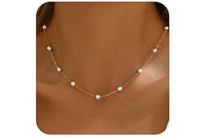 Havopso Dainty Pearl Choker Necklace Adjustable Gold Barque Pearl Beaded Chain Necklace for Women Bridesmaid Wedding Jewelry