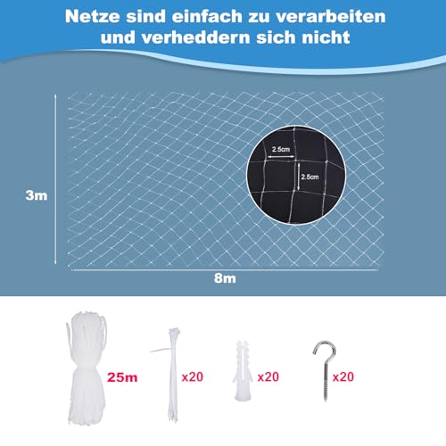 Cat Balcony Netting, 3 x 8 m Transparent Cat Protective Net for Securing Balconies, Terraces, Windows, Skylights and Doors