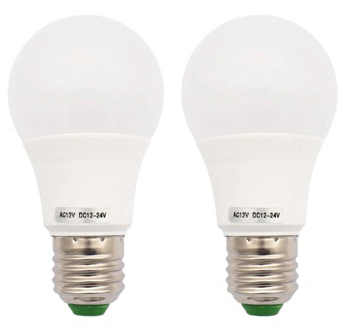 GRV E27 5W SMD LED AC12V/DC12V-24V Light Bulb 40W Incandescent Replacement for Solar System, RV, Camper, Boat, Interior Low Voltage Lighting Cool White Pack of 2 (Non-Household Lighting)