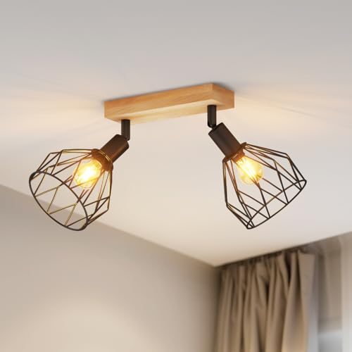 LVWIT Ceiling Lamps, Ceiling Spotlights, Black Wall Kitchen Lights with E14, Adjustable 2-Way Spotlights, Industrial Wall Lamp, Ceiling Lamp for Living Room(NO Bulbs)