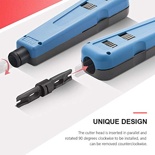 Punch Down Tool with 110 Blade & extra Wire Stripper, Multi-function Hook Tool, for cat6a/cat6/cat5e/cat5 Network Cable