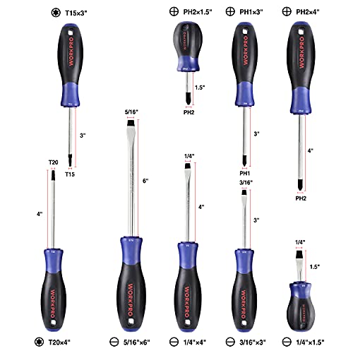 WORKPRO Magnetic Screwdriver Set, 16-Piece Torx Slotted Phillips Precision Screwdrivers with Magnetizer, Organized in Blow Mold Case, for Home Repair and DIY Projects