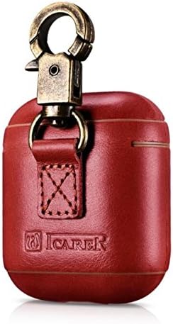 AirPod Accessory Pack, CHEETOP Premium Genuine Leather Skin Protective Wraps โ Minimal Stylish Vintage Customize Covers Charging Case to for Apple Airpods (Red with Keychain)