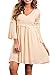 ZKESS Womens V Neck Half Sleeve Lace Trim Detail High Waist Tunic A Line Dress Apricot X-Large Size