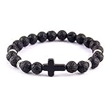 SOFTONES 8mm Beads Cross Bracelet for Women Men