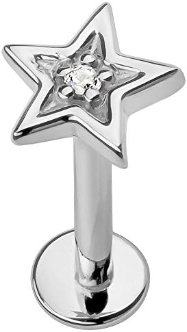 Diamond Star 14K White Gold Labret Lip or Tragus Earring 14G