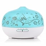 BESTEK 300ml Essential Oil Diffuser, Glass Aroma Diffuser Ultrasonic Cool Mist Humidifier with Changing Colored LED Lights, Waterless Auto Shut-off and Adjustable Mist Mode