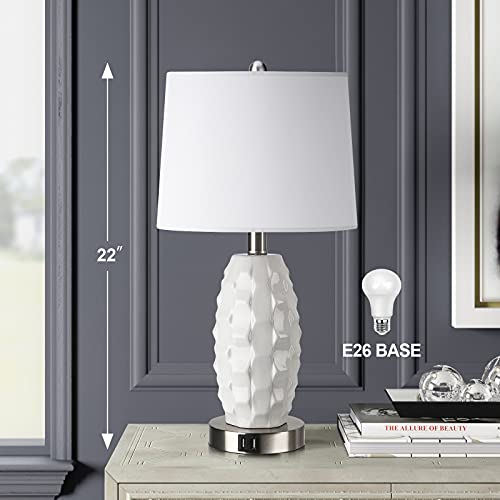 Modern Table Lamps for Bedrooms Set of 2, White Ceramic Bedside Lamps