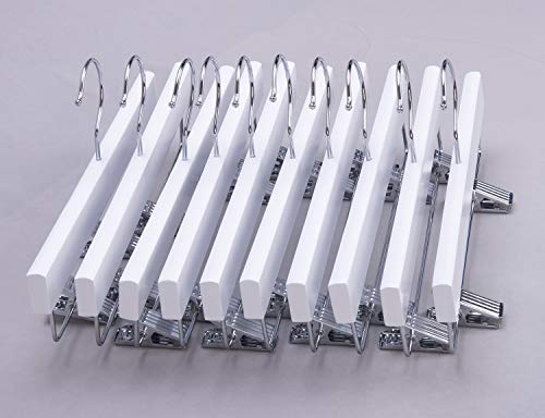 Nature Smile 11.8'' Kids Baby Toddler Children Solid Wooden Pants Hangers,Wood Skirts Hangers,Trousers Bottom Hangers with 2-Adjustable Clips Anti-Rust Hook Pack of 10 (White)