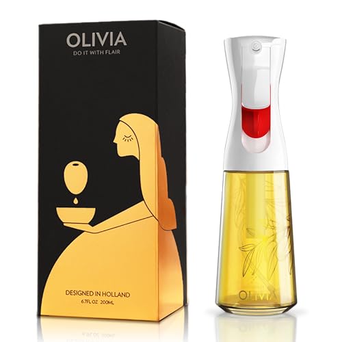 FLAIROSOL OLIVIA Glass Oil Spray Bottle 200ml - Continuous Spray Technology with Portion Control - Versatile for Kitchen, Salads, Barbecues, Vuisson, etc (Golden Leaves)