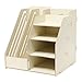 Wood Board Desktop Organizer Rack w/ 2 Document, Magazine Slots, Shelf & Office Supply Holder, Beige