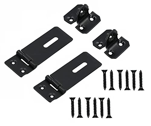 TERF® 2 Pcs Safety Hasp and Staple Set Black 75mm Security Door Padlock Latch including Fixing Screw For Use with Outdoor House Cabinet Cupboard Cage Door Gates and Multi Purpose Use - 75mm