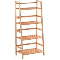 HOMFA Bamboo 4 Shelf Bookcase, Multifunctional Ladder-Shaped Plant Flower Stand Rack Bookrack Storage Shelves