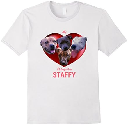Mens Staffordshire Bull Terrier Shirt shows 4 Staffies in a Heart 3XL White