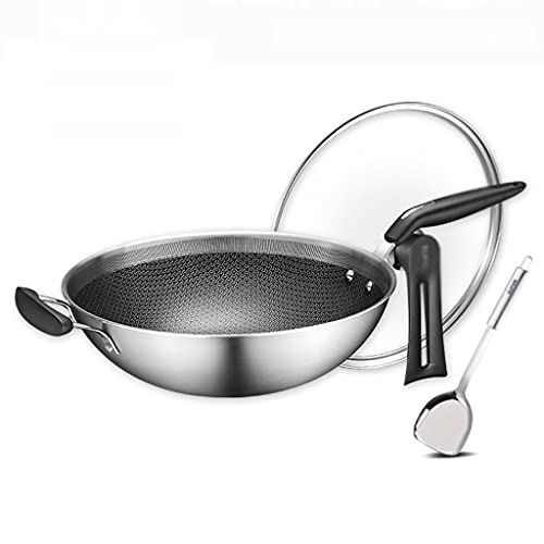 Uncoated Wok,Non-Stick Pan,Stainless Steel,Honeycomb Design,Uniform Heating,for Electric,and Gas Stoves (Size : 30) (32)