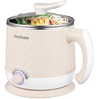 Stariver Electric Hot Pot, Electric Cooker, 1.8L Multi-Functional Mini Pot for Noodles, Soup, Porridge, Dumplings, Eggs, Pasta with Keep Warm Function, Over Heating and Boil Dry Protection, Beige