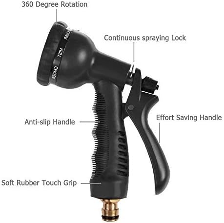 Ever Rich ® Black 100 Feet Newest Expandable Strongest Magic Hose Pipe with Brass Fittings & 8-pattern Spray Nozzle (BLACK HQ+HOLD) - Image 4