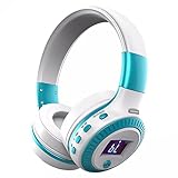 Bluetooth Headphones, ELEGIANT On Ear Bluetooth Headset Foldable with Mic FM Radio Micro SD Card Slot Wired and Bluetooth Headphones for iPhone X 8 7 6S 6/Android Phones/i Pad/Laptop/PC White & Blu