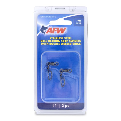 American Fishing Wire 1 Stainless Steel Ball Bearing Snap/Swivels (2-Piece), Black, 70-Pound
