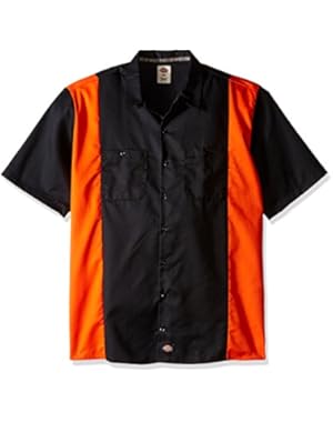 Men's Big and Tall Short-Sleeve Work Shirt, Black/Orange, 3X-Large