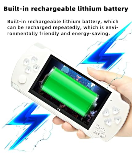 JXD Handheld Game Console 4.3 inch 8GB Built in 2000 Games for Multiple Simulators X6 Retro Video Game Console Mp3/4/Ebook TV Out Mini Hand Portable Game Player Device Holiday (White)