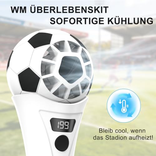 SZO Mini Ventilateur Portable USB Rechargeable 5 Vitesses Ballon de Foot | Mini ventilateur au look de ballon de foot avec écran LED 5 vitesses + réglage fin 1-199 seulement 130g idéal en déplacement.