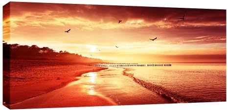 Red Toned Sunset Beach Box Canvas 44 x 20 ready to hang by WALL ART INTERIORS