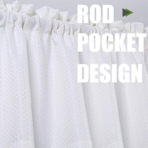Haperlare White Tier Curtains, Waffle Woven Textured Kitchen Curtains Cafe Curtains, Waterproof Rod Pocket Half Window Treatment Curtains for Bathroom, 30" x 24", White, Set of 2 - Thumbnail 3