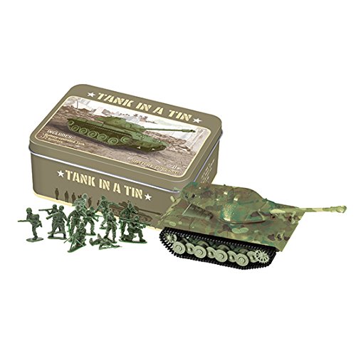 Battery operated tank in a tin with 12 green army men f…