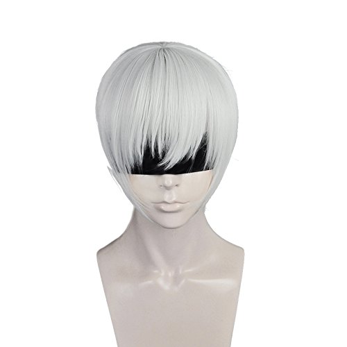 Anogol Hair Cap+Boy's Cosplay Wig Silver White Short Straight Hair Halleween Wigs Costume Fancy Dress