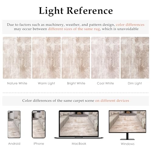 PureCozy Rugs Living Room Rug 200x300cm Beige Brown Washable Non Slip Abstract Natural Neutral Modern Large Carpet Bedroom Lounge Bedside Kitchen Hall Low Pile Carpets