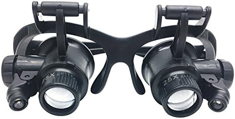 Nument Headband Magnifier Jewelry Loupe Watch Repair Magnifying Glasses with double LED light 4 Different Lenses 10X,15X,20X,25X