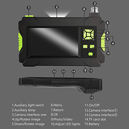 HAWKFOCE Industrial Endoscope, 4.3inch Dual Power Supply Endoscope Camera HD 1080P IP67 Waterproof Inspection Camera with Telescopic Stick/16.4ft Cable/Card Reader/Accessories.