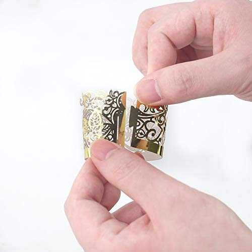 LOVEINUSA 48pcs Votive Wraps, Golden Tea Light Covers Laser Cutting for Decorative Wraps Flickering LED Battery Tealight Candles