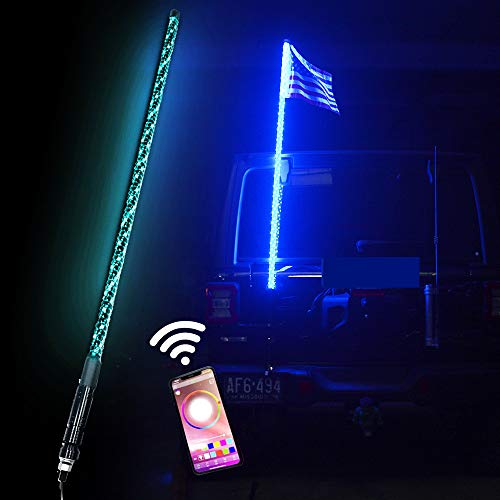 Z8LED 4FT(1.2M) Bluetooth Controll 360° Sprial Rising LED Whips Light With Dancing/Chasing Light LED Antenna Light For Off- Road Vehicle ATV UTV RZR Jeep Trucks (one piece)