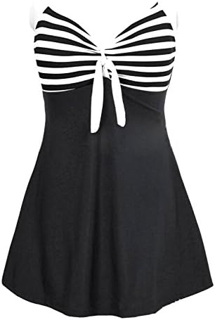 MiHi Global Women's Vintage Halter One Piece Plus Size Cover Ups Swimsuit Black and white stripes XXXL