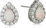 Sterling Silver Created Opal and Cubic Zirconia Teardrop Earrings