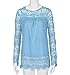 PHOTNO Fashion lace chiffon blouse long sleeve shirt women loose cotton tops t shirts S-XXXXXL (XXL, Light blue)