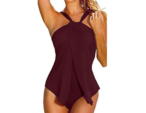 Xuan2Xuan3 Womens Halter Neck Wrap One Piece Padded Tankini
