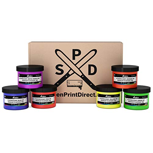 Ecotex Ink Color KIT - Primary Plastisol Ink and Fluorescent Ink for Screen Printing 6 Colors - 8 Oz Bottles (Fluorescent)
